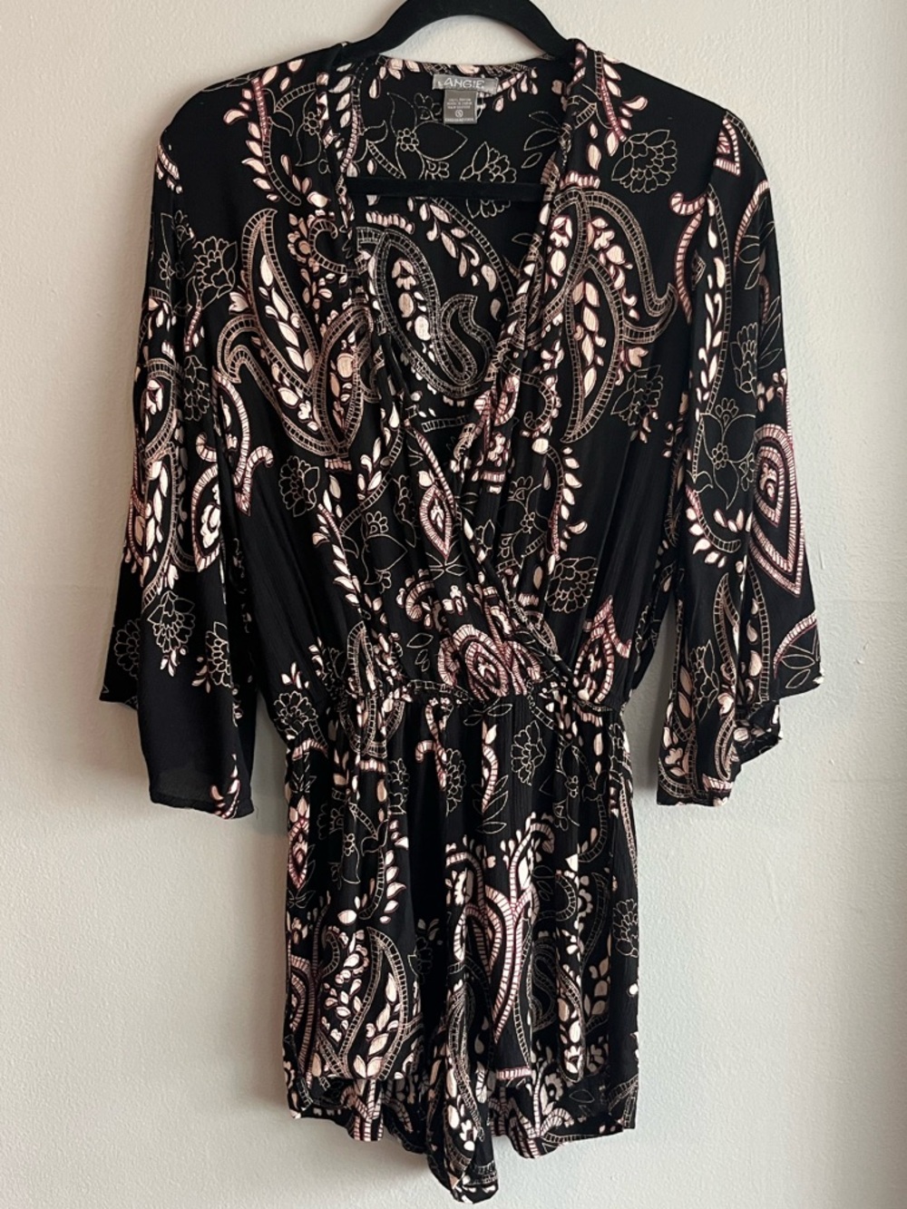 Angie Black Paisley Print Romper with Blush Accents